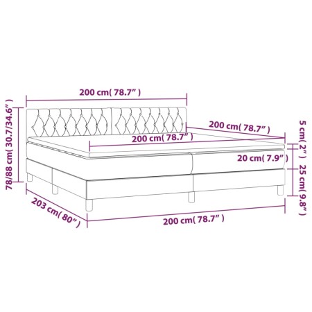 Letto a Molle Materasso e LED bianco 200x200cm in Tessuto