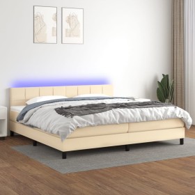 Letto a Molle Materasso e LED bianco 200x200cm in Tessuto