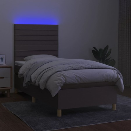 Letto a Molle con Materasso e LED Tortora 90x190 cm in Tessuto