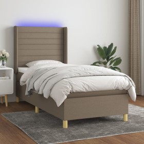 Letto a Molle con Materasso e LED Tortora 90x190 cm in Tessuto