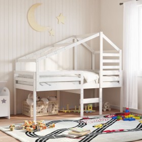 Letto a Soppalco con Tetto Bianco 75x190 cm in Legno di Pino