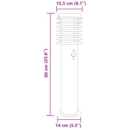 Lampada da Terra per Esterni Sensore Nera 60 cm in Acciaio