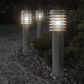 Lampade da Terra Esterni con Presa 3 pz Argento 60 cm Acciaio