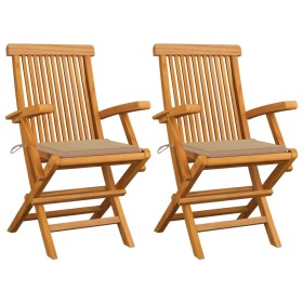 Sedie da Giardino con Cuscini Beige 2pz Legno Massello di Teak