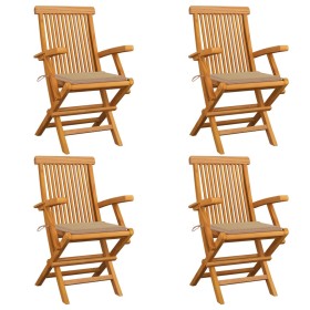 Sedie da Giardino con Cuscini Beige 4pz Legno Massello di Teak