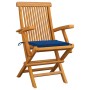 Sedie da Giardino con Cuscini Blu Reale 8pz Legno Massello Teak