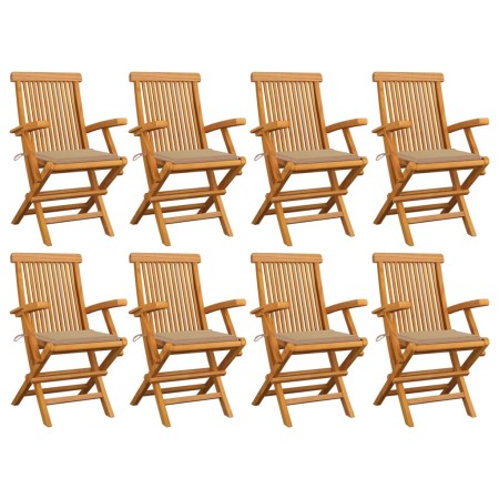 Sedie da Giardino con Cuscini Beige 8pz Legno Massello di Teak