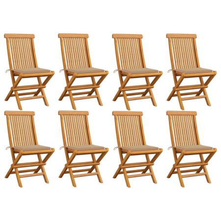 Sedie da Giardino con Cuscini Beige 8 pz in Massello di Teak