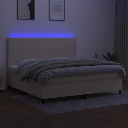 Letto a Molle Materasso e LED bianco 200x200cm in Tessuto