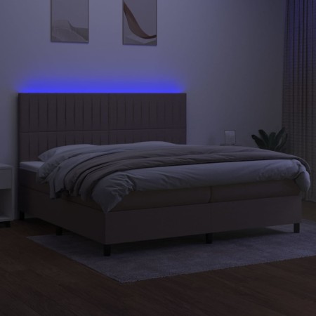 Letto a Molle Materasso e LED tortora 200x200cm in Tessuto