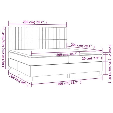 Letto a Molle Materasso e LED tortora 200x200cm in Tessuto