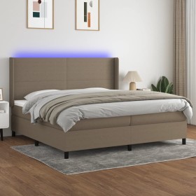 Letto a Molle Materasso e LED tortora 200x200cm in Tessuto