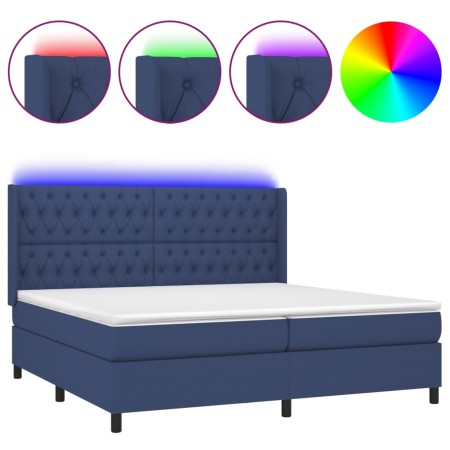 Letto a Molle Materasso e LED Blu 200x200cm in Tessuto