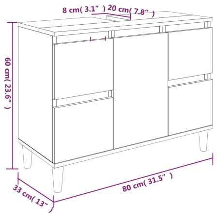 Mobile Lavabo Grigio Sonoma 80x33x60 cm in Legno Multistrato