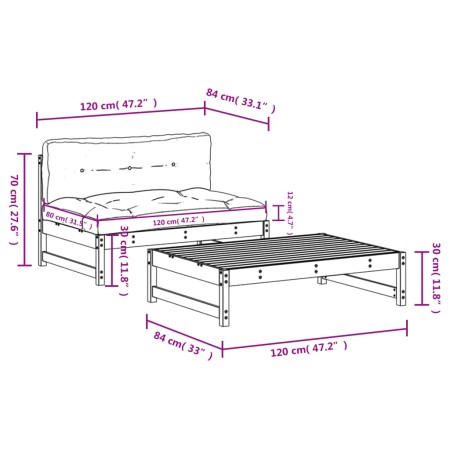 Set Divani da Giardino 2 pz con Cuscini in Legno Massello