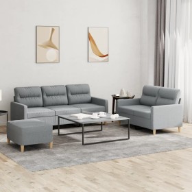 Set di Divani 3 pz con Cuscini Grigio Chiaro in Tessuto