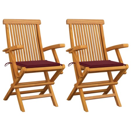 Sedie Giardino con Cuscini Rosso Vino 2 pz Legno Massello Teak