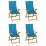 Sedie da Giardino 4 pz con Cuscini Blu Massello di Teak