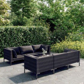 Set Divani da Giardino 7 pz con Cuscini Polyrattan Grigio Scuro