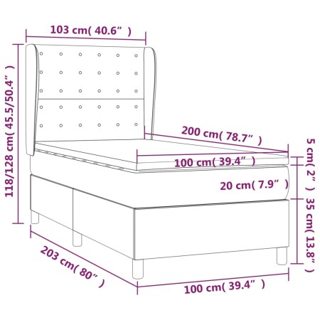 Giroletto a Molle con Materasso Marrone Scuro 100x200cm Tessuto