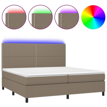 Letto a Molle Materasso e LED tortora 200x200cm in Tessuto