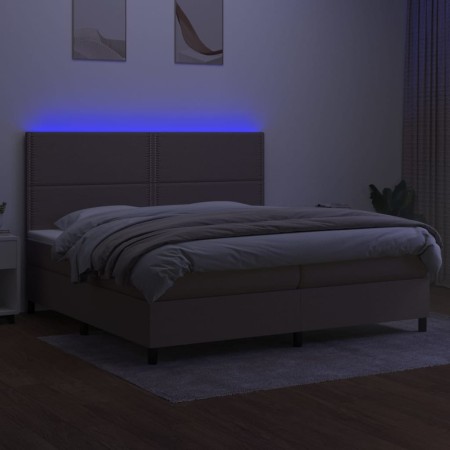 Letto a Molle Materasso e LED tortora 200x200cm in Tessuto