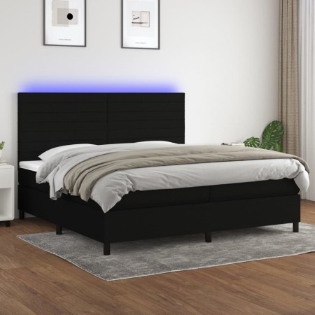 Letto a Molle Materasso e LED Nero 200x200cm in Tessuto