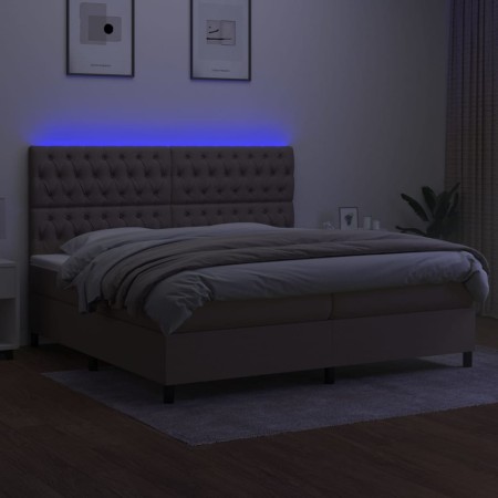 Letto a Molle Materasso e LED tortora 200x200cm in Tessuto