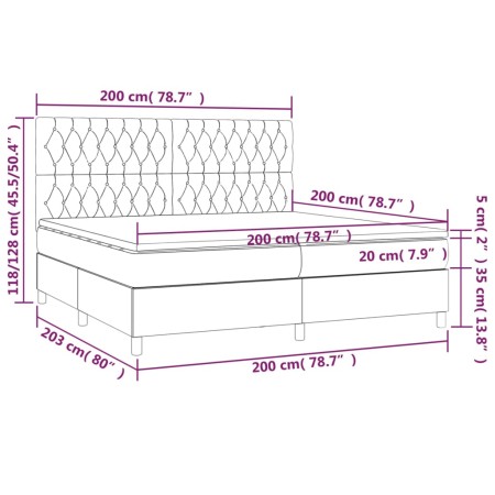 Letto a Molle Materasso e LED tortora 200x200cm in Tessuto