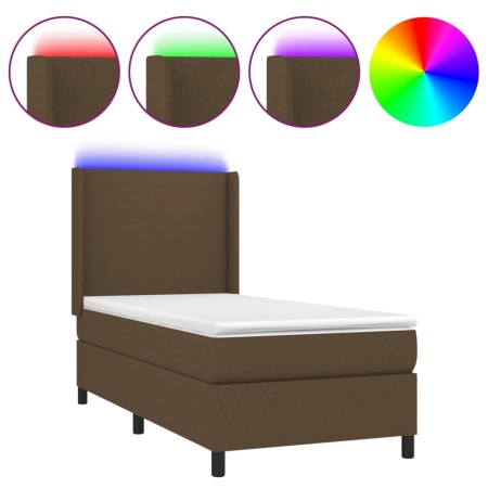 Letto a Molle Materasso e LED Marrone Scuro 100x200 cm Tessuto