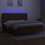 Letto a Molle Materasso e LED MarroneScuro 200x200cm in Tessuto