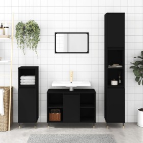 Set Mobili da Bagno 3 pz Nero in Legno Multistrato