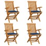 Sedie da Giardino con Cuscini Blu Reale 4pz Legno Massello Teak