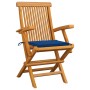 Sedie da Giardino con Cuscini Blu Reale 4pz Legno Massello Teak