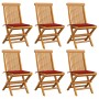 Sedie da Giardino con Cuscini Rossi 6 pz in Massello di Teak