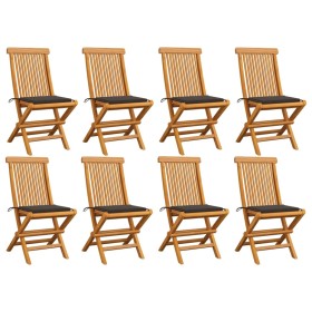 Sedie da Giardino e Cuscini Grigio Talpa 8 pz Massello di Teak