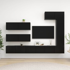 Set di Mobili Porta TV 7 pz Nero in Legno Multistrato