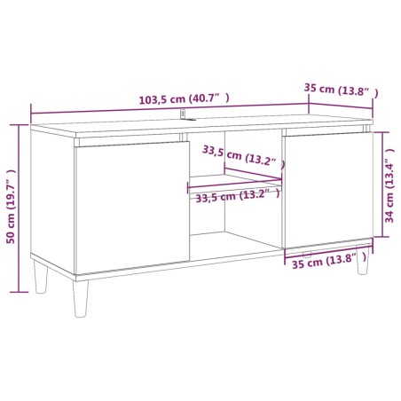 Mobile TV Gambe in Legno Massello Grigio Sonoma 103,5x35x50 cm