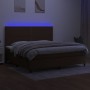 Letto a Molle Materasso e LED Marronescuro 200x200cm in Tessuto