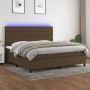 Letto a Molle Materasso e LED Marronescuro 200x200cm in Tessuto