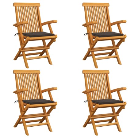 Sedie da Giardino con Cuscini Tortora 4 pz Legno Massello Teak