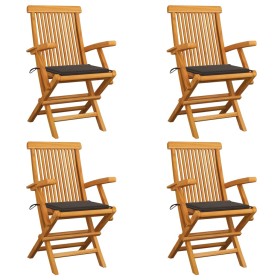 Sedie da Giardino con Cuscini Tortora 4 pz Legno Massello Teak