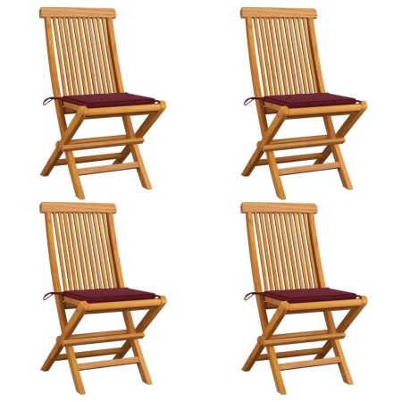 Sedie da Giardino con Cuscini Rosso Vino 4 pz Massello di Teak