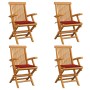 Sedie da Giardino con Cuscini Rossi 4pz Legno Massello di Teak