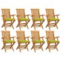 Sedie Giardino con Cuscini Verde Chiaro 8pz Legno Massello Teak