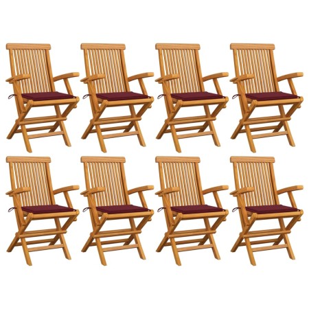 Sedie Giardino con Cuscini Rosso Vino 8 pz Legno Massello Teak