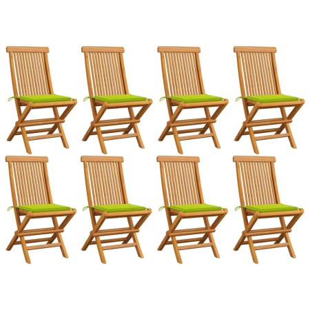 Sedie da Giardino e Cuscini Verde Brillante 8 pz Massello Teak