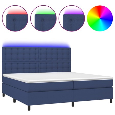 Letto a Molle Materasso e LED Blu 200x200cm in Tessuto