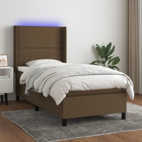 Letto a Molle Materasso e LED Marrone Scuro 100x200 cm Tessuto