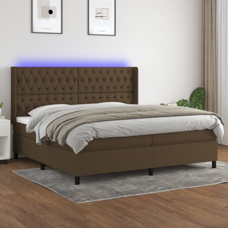 Letto a Molle Materasso e LED MarroneScuro 200x200cm in Tessuto